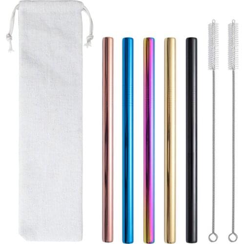 Behogar Reusable Stainless Steel Drinking Straws Metal Curved Straight Straws for Bar Party Accessory