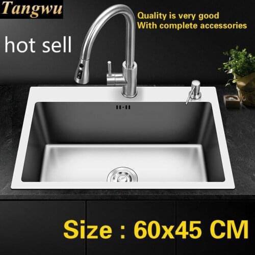 Free shipping Household balcony kitchen manual sink single trough 304 food grade stainless steel hot sell standard 60x45 CM