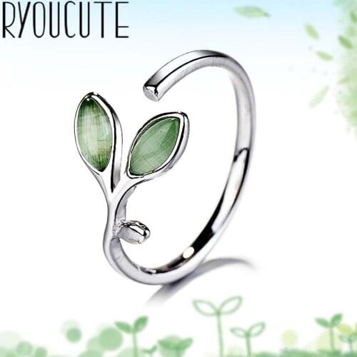 Bohemian Vintage Silver Color Opal Leaf Rings for Women Wedding Jewelry Large Adjustable Antique Engagement Rings Anillos