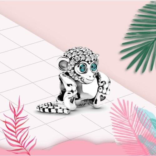 Boosbiy 2pc Silver Plated Crystal Smart Monkey Charms Beads Fit Brand Bracelets Cartoon Jewelry Accessories For Women