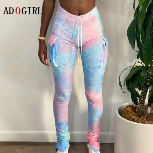 Adogirl Fashion Tie Dye Women Pencil Pants Sexy High Waist Side Split Stretch Trousers Autumn Winter Sweatpants Casual Streetwea