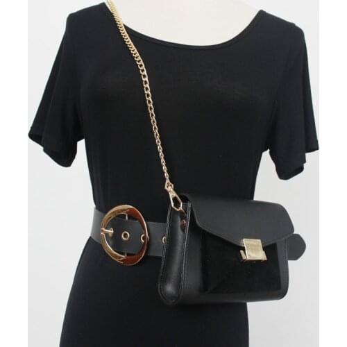 Black Camel Waist Packs 2021 Phone Wallet Fanny Packs Ladies Long Chain Messenger Bag Flap Wide PU Leather Wide Waist Belt 2021