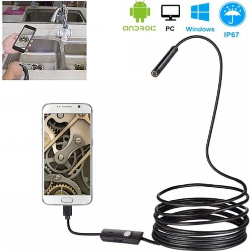 7mm 1/2/5m Flexible Snake Inspection Camera Waterproof Video Borescope for Smartphone USB Windows PC Endoscope Camera