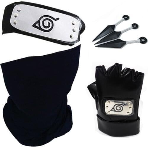 Hatake Kakashi Cosplay Gloves Mask Headband Anime Accessories Kunai Notebook Konohagakurenosato Sign Props