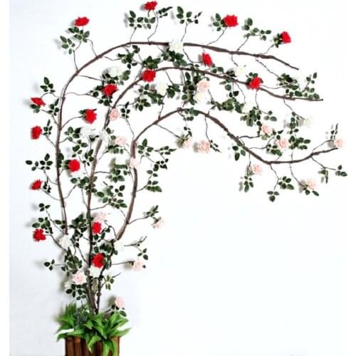 Artificial Plant Rose Flower Rattan Wall Silk Fake Garland Hanging Leaves Vine Wedding Decoration Garden Home Decor Accessories