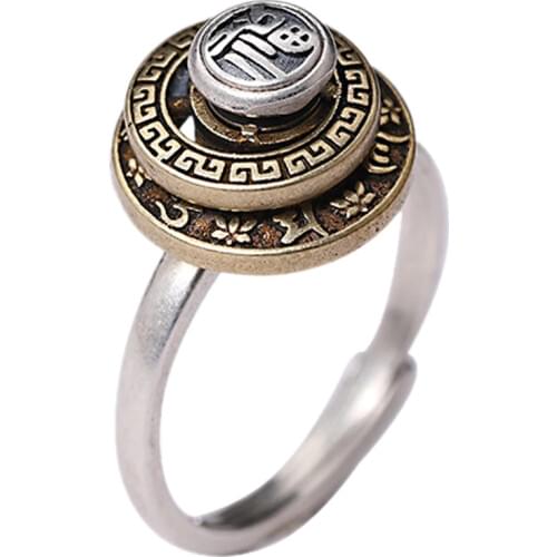 BOCAI New pure s925 silver jewelry Man and woman prayer wheel ring distressed Buddhist style safe and blessed ring