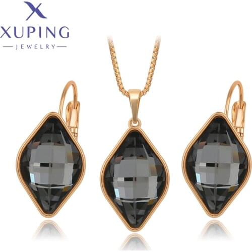 Xuping Jewelry New Arrival Geometry Crystals Jewelry Set Gold Color for Women Girl Gift