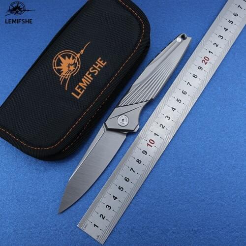 LEMIFSHE L98 M390 Blade Pocket Folding Knife Titanium Alloy Handle Ceramic Ball Bearing Flipper Knives EDC Camping Fishing Knife