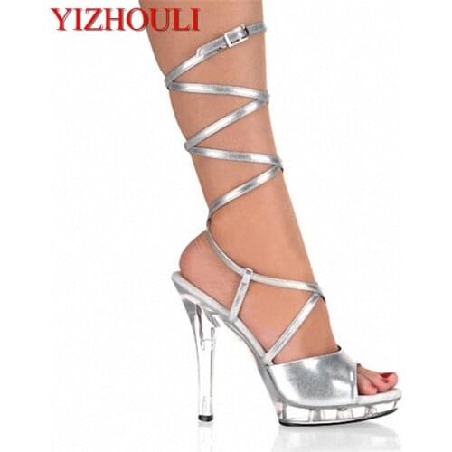 Fashionable silvery vamp, the temptation of large size of crystal high heel 13 cm tall heel sex appeal sandal