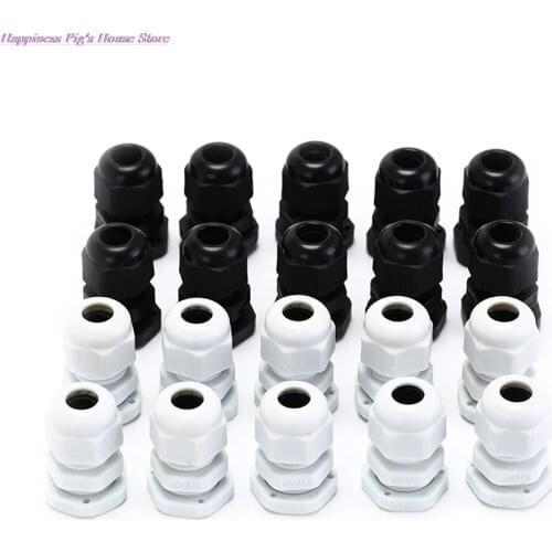 New 10pcs/lot Black / White IP68 M16 X 1.5 Cable CE Waterproof Nylon Plastic Cable Gland Connector