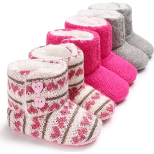 Newborn Baby Infant Toddler Girl Boots Crib Shoes Knitted Button Prewalkers Snow Winter Warm Princess Baby Shoes
