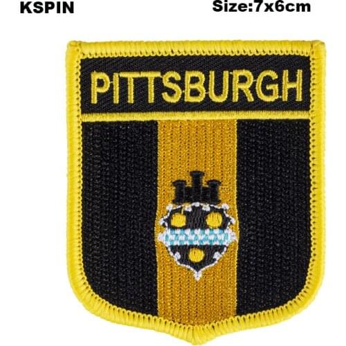 Pittsburgh Shield Shape Flag patches embroidered flag patches national flag patches for Cothing DIY Decoration