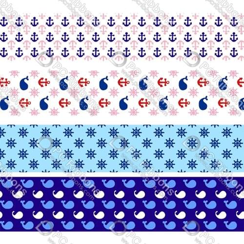 16-75MM Anchor Whale Pattern Printed Grosgrain Polyester Ribbon 50 Yards Gift Wrapping Diy Bows Wedding Drections Ribbons