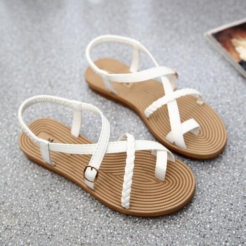 Summer Shoes Woman Sandals Elastic Flat Sandalias Mujer 2021 Strappy Gladiator Beach Sandals Ladies Flip Flops White 35-40