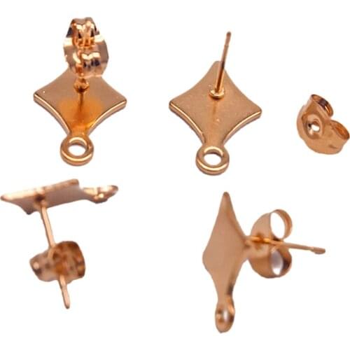 10pcs Gold Tone Stainless Steel Geometry Rhombus Diamond Stud Earring with Hole Jewelry Making Supplies DIY Findings Components