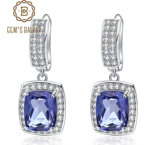 GEMS BALLET 7.2Ct Natural Iolite Blue Mystic Quartz Drop Earrings Classic 925 Sterling Silver Earrings Fine Jewelry For Women