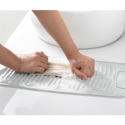 Foldable Cloth Washing Broad Suction Cup Anti-slip Laundry Washboard Cleaning Washboard with for Home Shop (Grey)