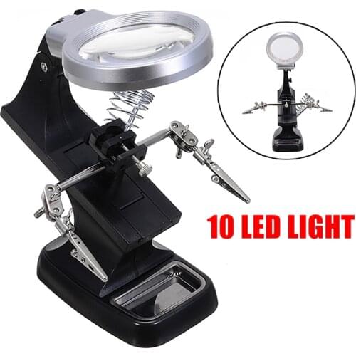 Welding Magnifying Glass 10 LED Light 2X 6X Lens LED Auxiliary Clip Magnifier Hand soldering Repair Tool 360 Degree Adjustable
