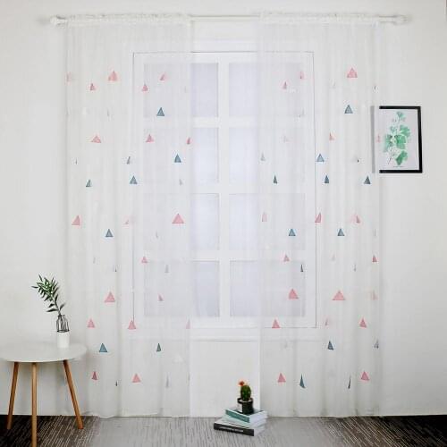 Fresh Embroidery Tulle Curtain Sheer Living Room Bedroom Window Decor Triangle embroidery design curtain, fresh and beautiful