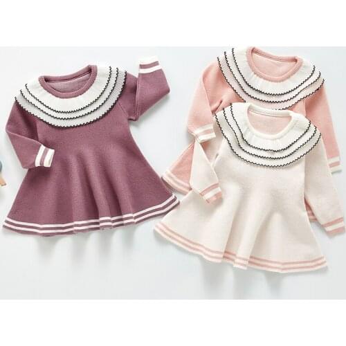 Korean Style Newborn Baby Girls Princess Dress Knitted Long Sleeve Children Clothing Autumn Winter Infant Baby Girls Dress