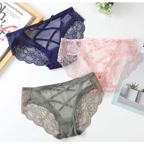 Seamless Lace Panties Underwear Women Pure Color Hollow Out Breathable Briefs Lingerie Soft Breathable Low Waist Underpants