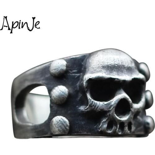 Apinje Vintage Skull Ring Silver 925 for Men Punk Rock Motorcycle Biker Men Jewelry