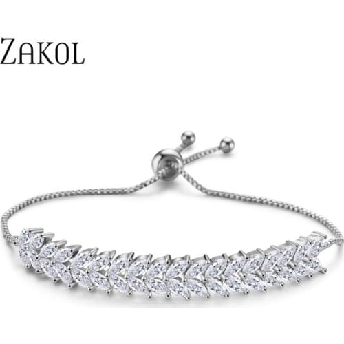 ZAKOL Fashion Zirconia Leaf Adjustable Bracelets For Women Pulseras Mujer Wedding Crystal Bracelet Charm Party Jewelry FSBP1009