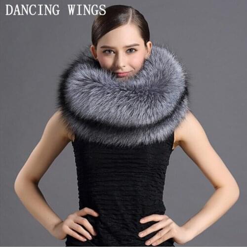 Luxury Brand Ladies Scarves Whole Skin Real Silver Fox Fur Scarf Women Winter Wraps Warm Shawls