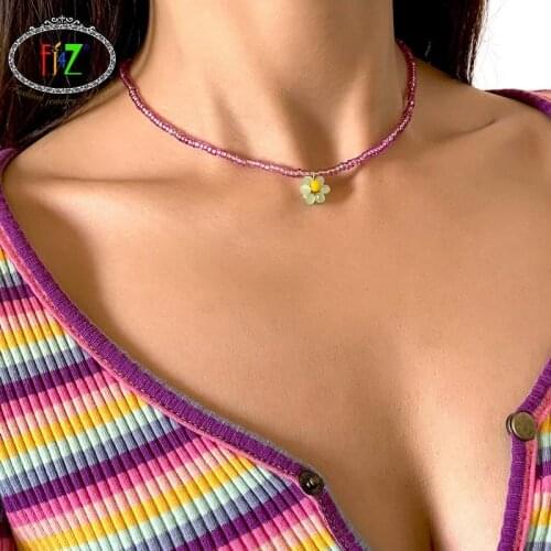 F.J4Z Hot Bohemian Necklaces for Women 2021 Hot Beaded Choker Crystal Flower Charms Lady Collar украшения из бисера