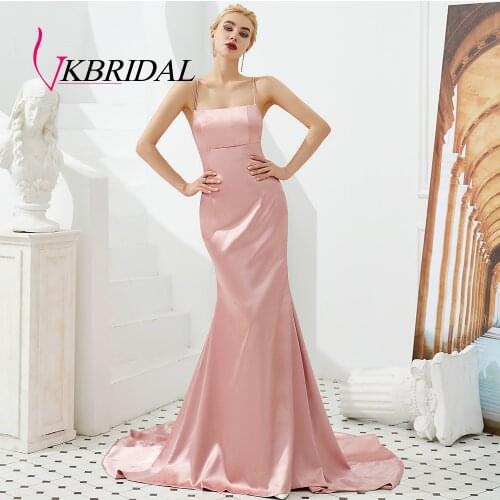 Vkbridal Elegant Cross Back Prom Dresses 2020 New Mermaid Evening Dress long with train backless satin party Gowns