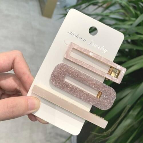 1Set Acrylic Women Girls Geometric Hair Clip Sweet Hairpins Headband Fashion Barrettes Women Hair Accessories