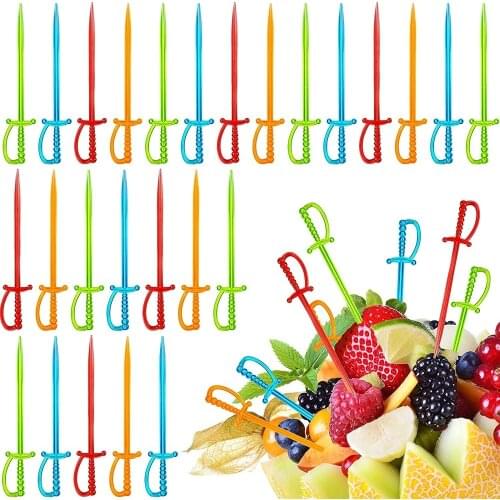 300 Pcs Plastic Cocktail Sword Picks Fruit Picks Colorful Appetizer Picks Multicolored Sword Toothpicks for Family Party Bar