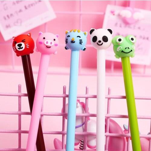 5pcs 0.5mm Black Ink Cartoon Animal Head Panda Bear Signature Gel Pen Stationery School Writing Supply Kids Neutral Pens Gift