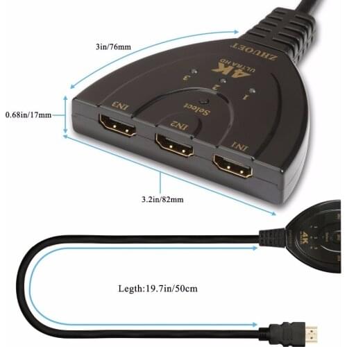 4K hdmi adapter 3x1 HDMI-compatible Switcher 1080P 3 in 1 out Splitter for DVD HDTV computer components tv box aux cable