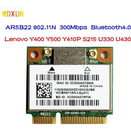 AR9462 AR5B22 802 dual band 300Mbps + Bluetooth4.0 Atheros Wi-fi cartão WLAN para Lenovo Y400 Y500 Y410P S215 U330 U430