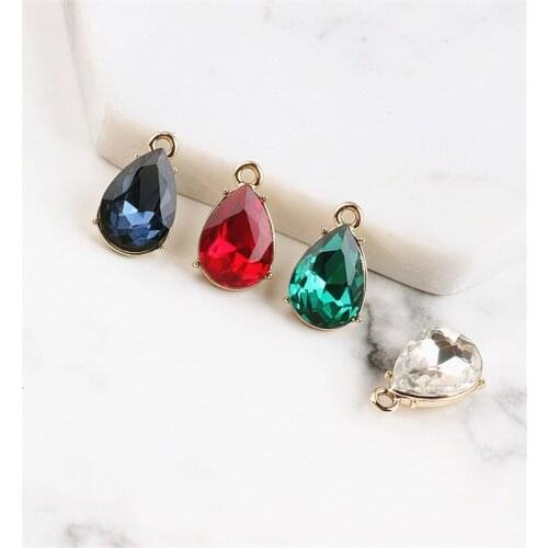 Free Shipping 10PCs 40PCs Waterdrop Tear Drop Shape Crystal Rhinestone Charms Gold Color Metal Back Necklace Bracelet Pendants