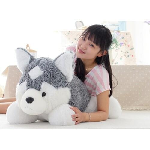 Large 80cm prone husky dog plush toy sleeping pillow ,birthday gift h952