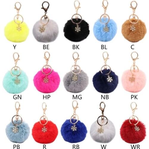 Pom Pom Keychain with Snowflake Pendant Charms Furry Fluffy Plush Ball Keyring for Women Girls Bag Accessories Ornament