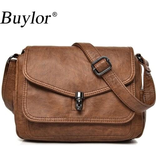 Buylor Vintage Women Shoulder Bag Soft Leather Luxury Handbag Fashion Popular Women Bags for Lady Messenger Bag