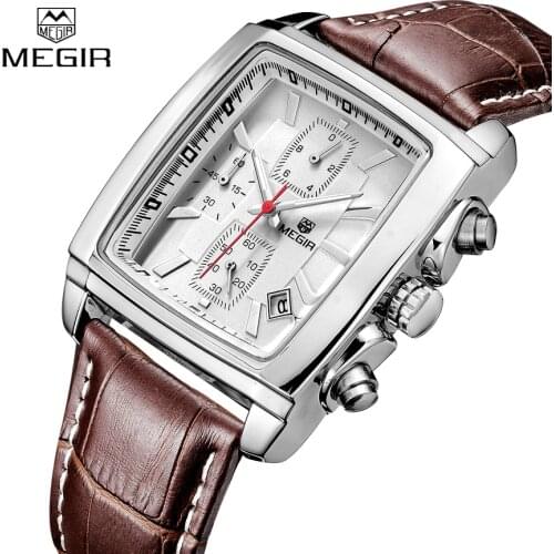Watches Men MEGIR Brand Leather Strap Casual Watches Mens Quartz Chronograph Function Clock Man Sports Waterproof Wrist watch