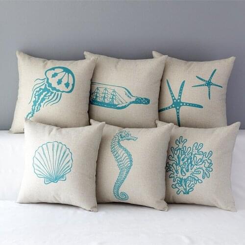Shell pillow cover, Marine animal hippocampus Starfish Coral jellyfish throw pillow case pillowcase wholesale