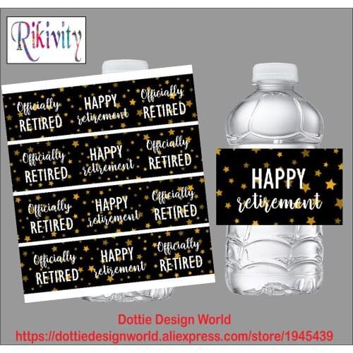 Rikivity Glitzy Star Black Retirement Water Bottle Wine Beer Labels Candy Bar Wrapper Stickers Retired Party Decoration Favors