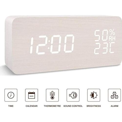 Wood Wooden LED Alarm Clock,Despertador Temperature Humidity Electronic Desktop Digital Table Clocks For Bedroom Office 20512