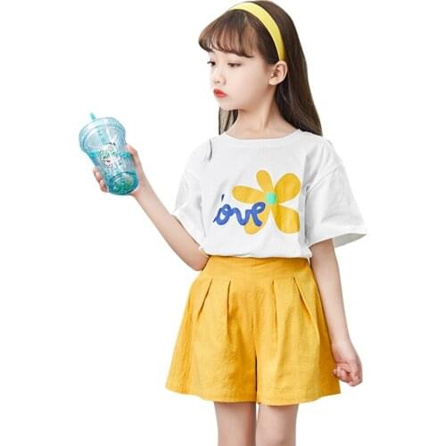 Kids Clothes Girls Floral Tshirt + Short Clothing For Girls Letter Girls Tracksuit Summer Childrens Clothes Girls