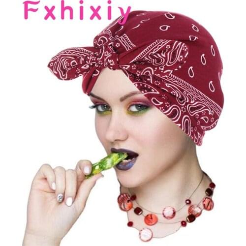 Lovely Rabbit Ear Stretch Bandanas Cap Hair Scarf Head Wrap Women Twisted Bow Headscarves Turban Hats African Printed Headwear