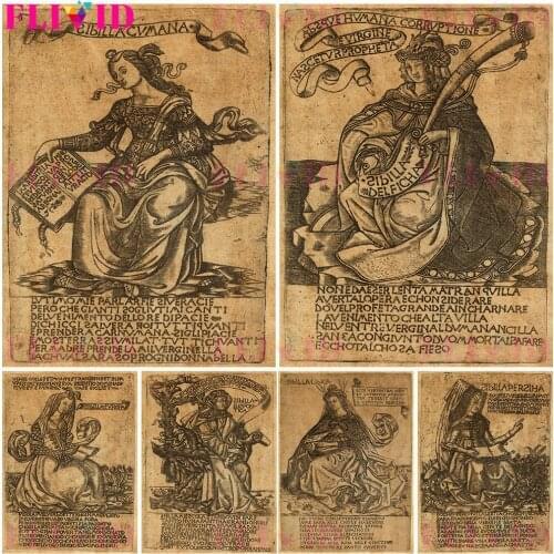 European Female Prophet Wall Art Witch Sibyl Canvas Painting Retro Witch Poster And Print For Living Room Decoration Unframed