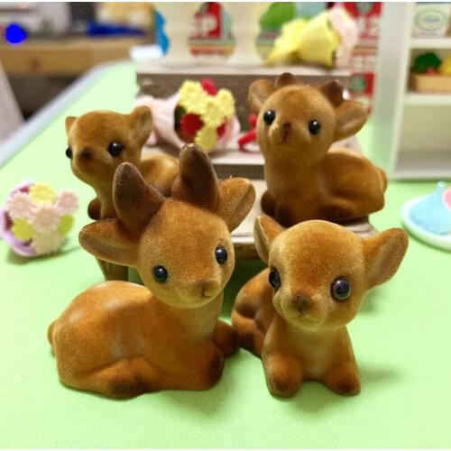 Flocking figure model toy Japanese deer 4pcs/set
