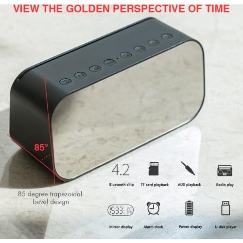 HAVIT M3 portable bluetooth speaker with FM radio, subwoofer, music player, mirror alarm clock, wireless LED display temperature