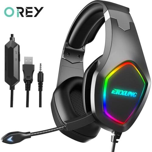 Gaming Headsets Surround Sound Stereo Wired Earphones 3.5MM USB Microphone Colourful Light PC Laptop Computer Gamer Headphones