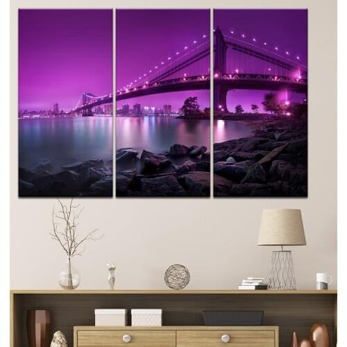 Canvas Painting Golden Gate Bridge at night 3 Pieces Wall Art Painting Modular Wallpapers Poster Print living room Home Decor